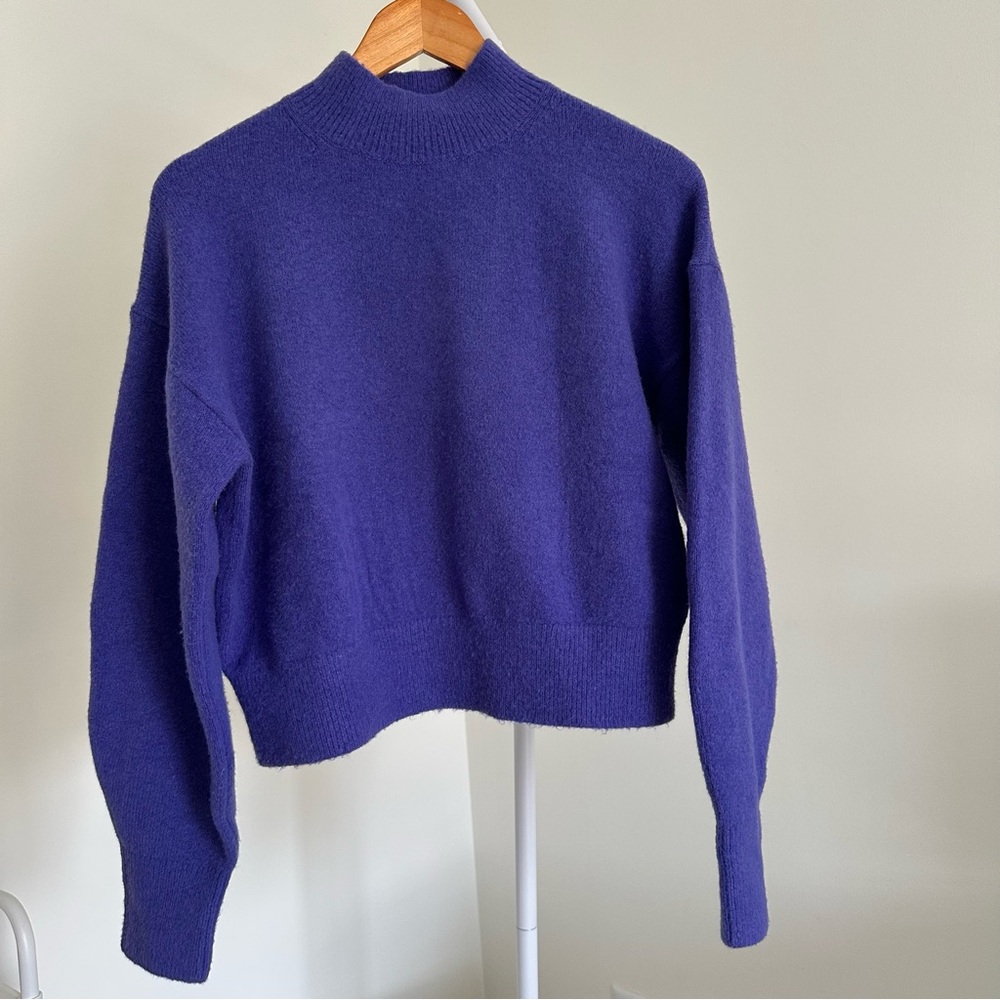 & Other Stories Blue Oversized Mock Neck Sweater, 8% Wool, Size XS
